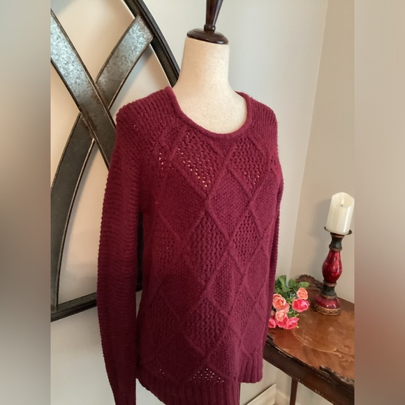 AMERICAN EAGLE Wine Cotton Wool Blend Knit Tunic Roomy Sweater - Picture 3 of 11
